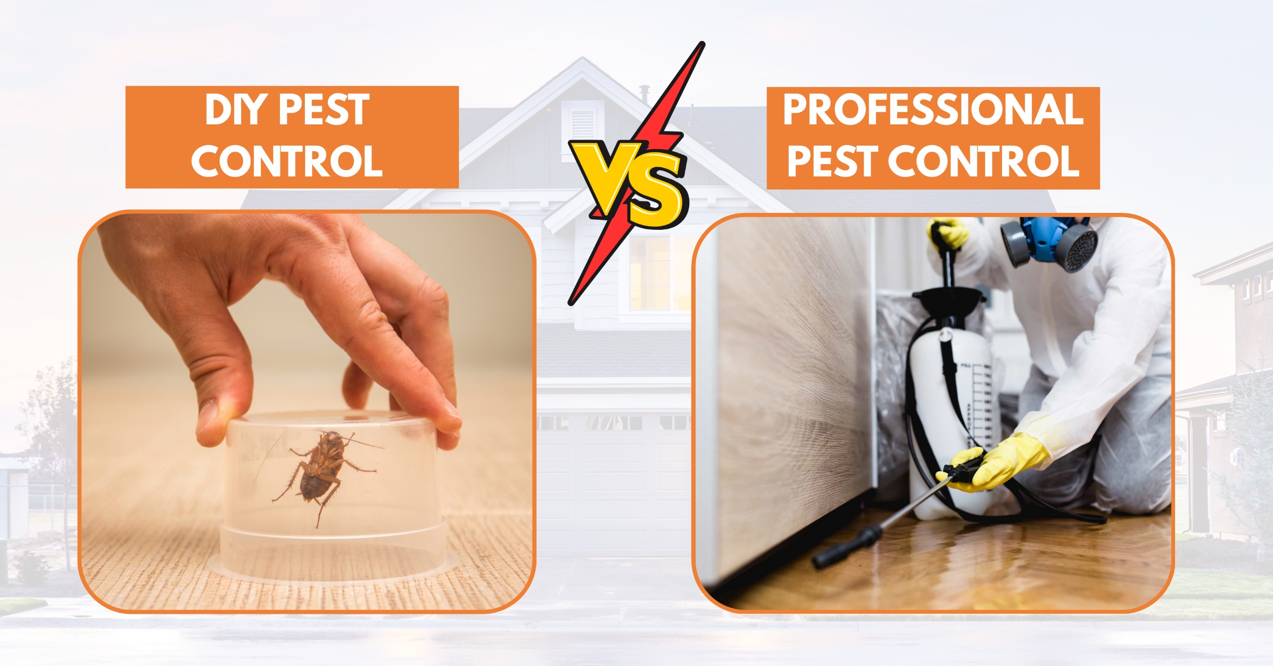 Comparison image showing DIY vs Professional Pest Control, highlighting differences between home methods and expert services.