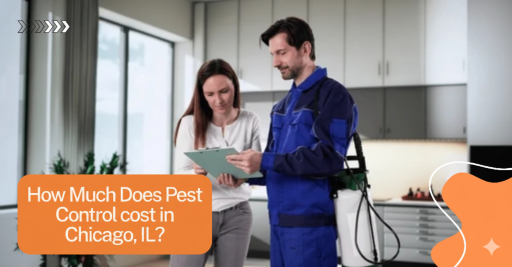 A technician and homeowner discuss prices in a kitchen, showing how much does pest control cost in Chicago, IL.